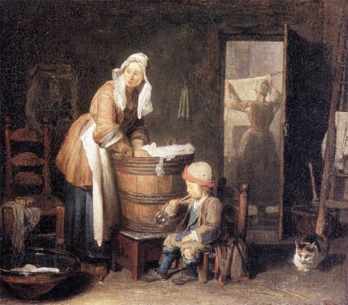 Lienzo de pared La Lavandera de Chardin de 60x90cm para decoración clásica elegante