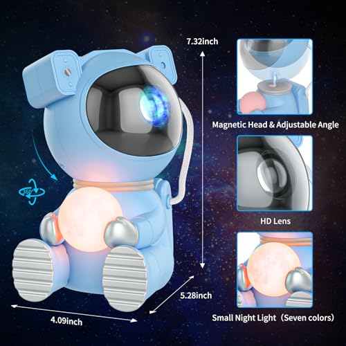 Astronaut Galaxy Projector, Star Projector with Timer and Remote, Night Light with Moon Lamp, LED Nebula Lamp for Kids Adults, Room Decor Gift (Blue Pro)