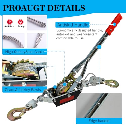 Winch manual 4400 lbs con cable de acero 12.14 ft miniatura 3