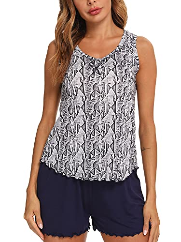 Tiktik Womens Sleeveless Pajamas With Shorts Pattern Splicing Sets Sleepwear Petite Plus Size S-4Xl, C-Navy, Medium #TOP7
