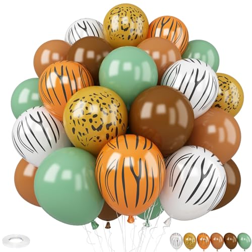Image of Jungle Safari Balloons, 30 Pcs 12inch Brown Green Balloon With Tiger Zebra Animal Paw Print Latex Balloons for Boy and Girls Birthday Party Baby Shower Jungle Safari Them Party Decorations