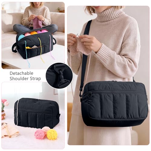Image of MYBAGZIGN Crochet Bag Organizer for Yarn & Hooks, Large Capacity Yarn Storage Bag with Yarn Holder Holes, Portable Crochet & Knitting Bag for Crocheting on the Go, Craft Travel Bag Gifts for Women