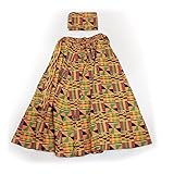 Women's Long High Waist Maxi Cotton African Afrocentric Skirt Ankara Print, Matching Headwrap, 2 Deep Pockets,Elastic Waist Kente Long Skirt #2, Multicolored, 38 Long