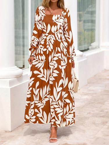 RETTYGARDEN Women Floral Maxi Dresses 2025 Fall Long Sleeve Square Neck Boho A Line Wedding Guest Casual Flowy Long Dress4