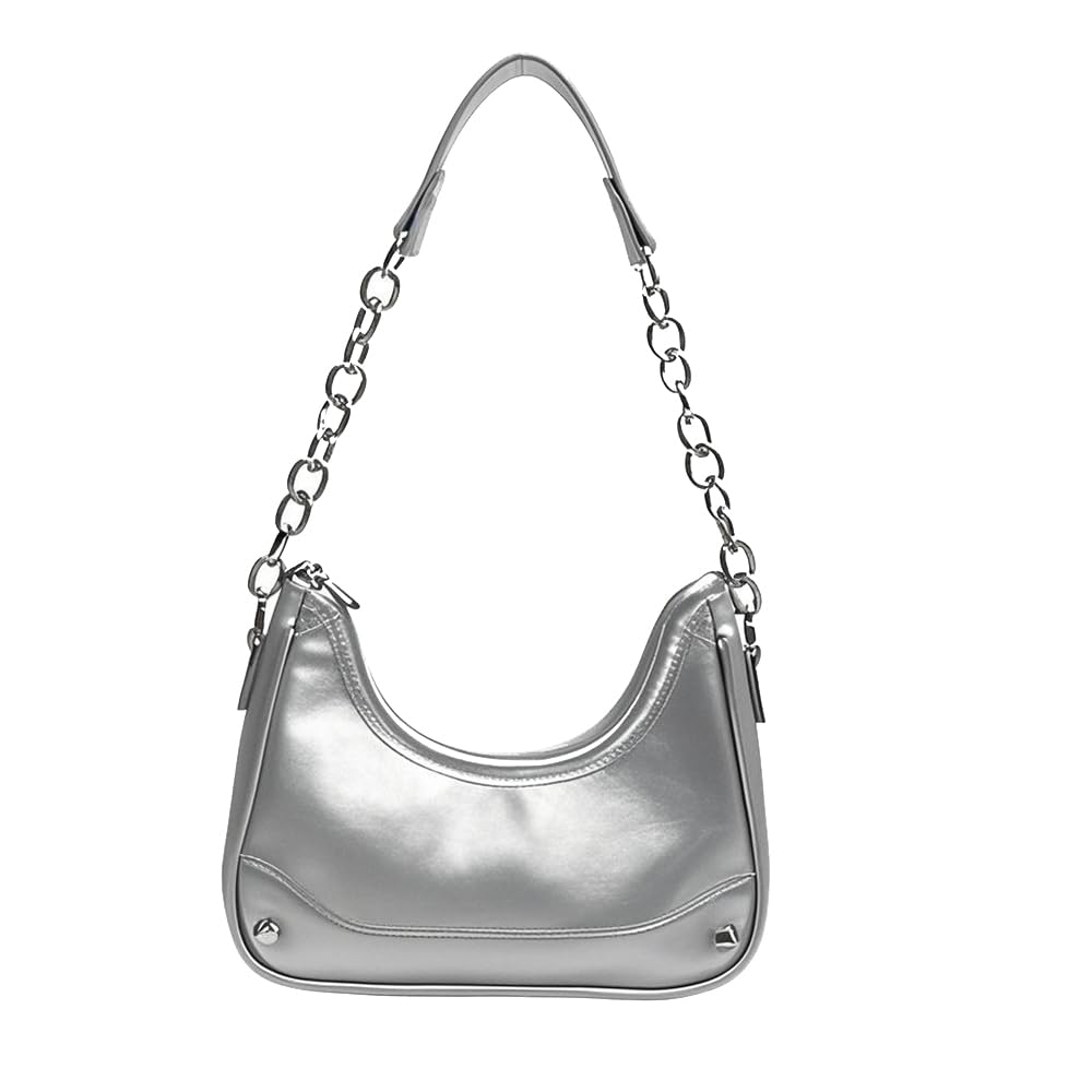 Small Hobo Shoulder Bag for Women, Metallic Handbag with Chain Strap, Crescent Purse