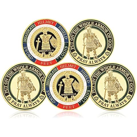 5 Pieces Armor of God Gold Plated Challenge Coins Prayer Commemorative Collector Coins Cover
