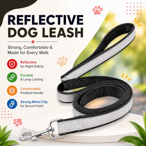 Image of Reflective Dog Collar & Leash, Quick Release Buckle, Adjustable Size | for 24-35 Kilograms Dogs (L, Black)