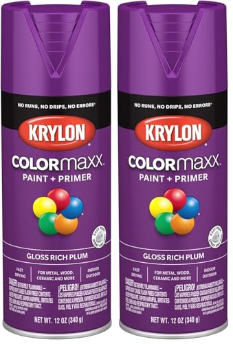 Image of Krylon K05536007 COLORmaxx Spray Paint and Primer for Indoor /Outdoor Use, Gloss Rich Plum, 12 Ounce (Pack of 2)