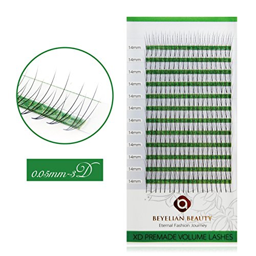 BEYELIAN 3D Premade Fans Volume Lashes Individual Eyelash Extensions Ultra Natural (0.05mm 14mm C Curl 228 pcs)