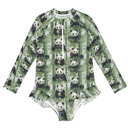 Panda Animal Bamboo Girls Long Sleeve Rashguard Swimsuit UV Protection One-Piece Swimwear Bathing Suit B0402765