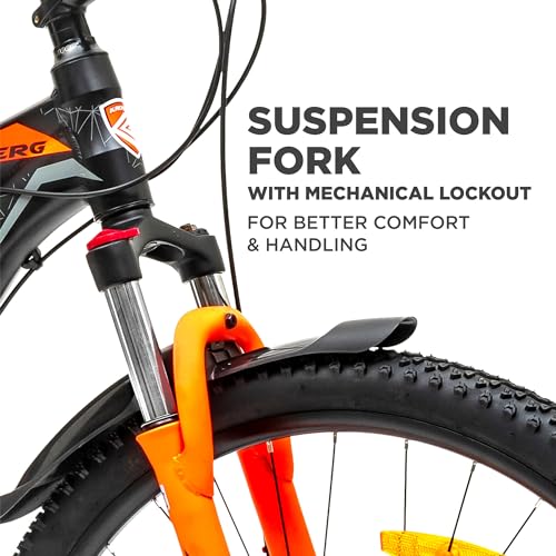 Image of KROSS Emerg 29T Unisex Matt Black Multispeed (Shimano 24-Speed) MTB | Alloy Frame with Dual Disc Brakes and Front Suspension Fork | Ideal for 15+ Years (Orange)