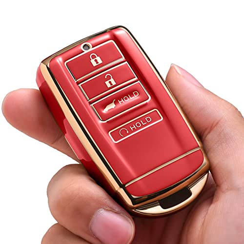ELOHEI Funda para llavero Acura, funda protectora de TPU suave compatible con Acura MDX RDX RDX RLX ILX TLX Entrada remota sin llave (borde dorado rojo)