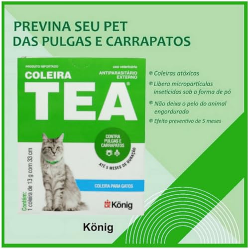 Coleira Tea Contra Pulgas E Carrapatos P/Gatos König 13g C/ 33cm Kit C/ 9 Unid.