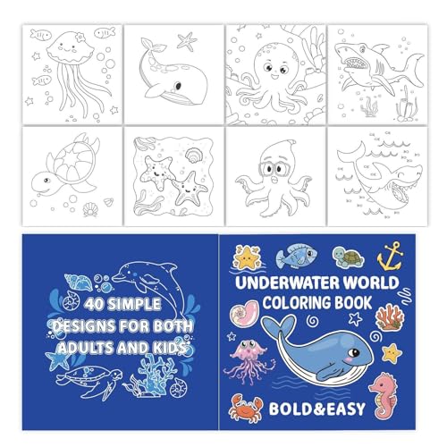 Walopola Libro da colorare del mondo sottomarino, Libro da colorare per bambini sugli animali marini - Libro di pittura per animali adulti - Creature marine e libro da disegno rilassante per bambini,