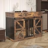 Saudism Dog Crate Furniture for Large Dog or 2 Small Dogs, Wooden Large Dog Kennel with 3 Storage Drawers and 2 Sliding Doors, Decorative Dog Cage TV Stand with Removable Divider, Classic Brown