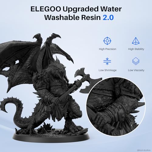 Image of ELEGOO Upgraded Water Washable Resin 2.0, Black 1000G | 3D Printer Resin Low Viscosity and High Precision, 405nm Rapid UV-Curing Photopolymer Resin, 3D Resin for LCD /DLP 3D Printing