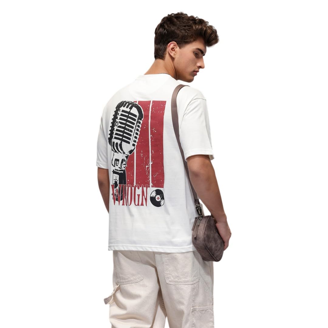 wrogn Men's Cotton T-Shirt | Music-Inspired Back Print | Oversized Fit-picture-37