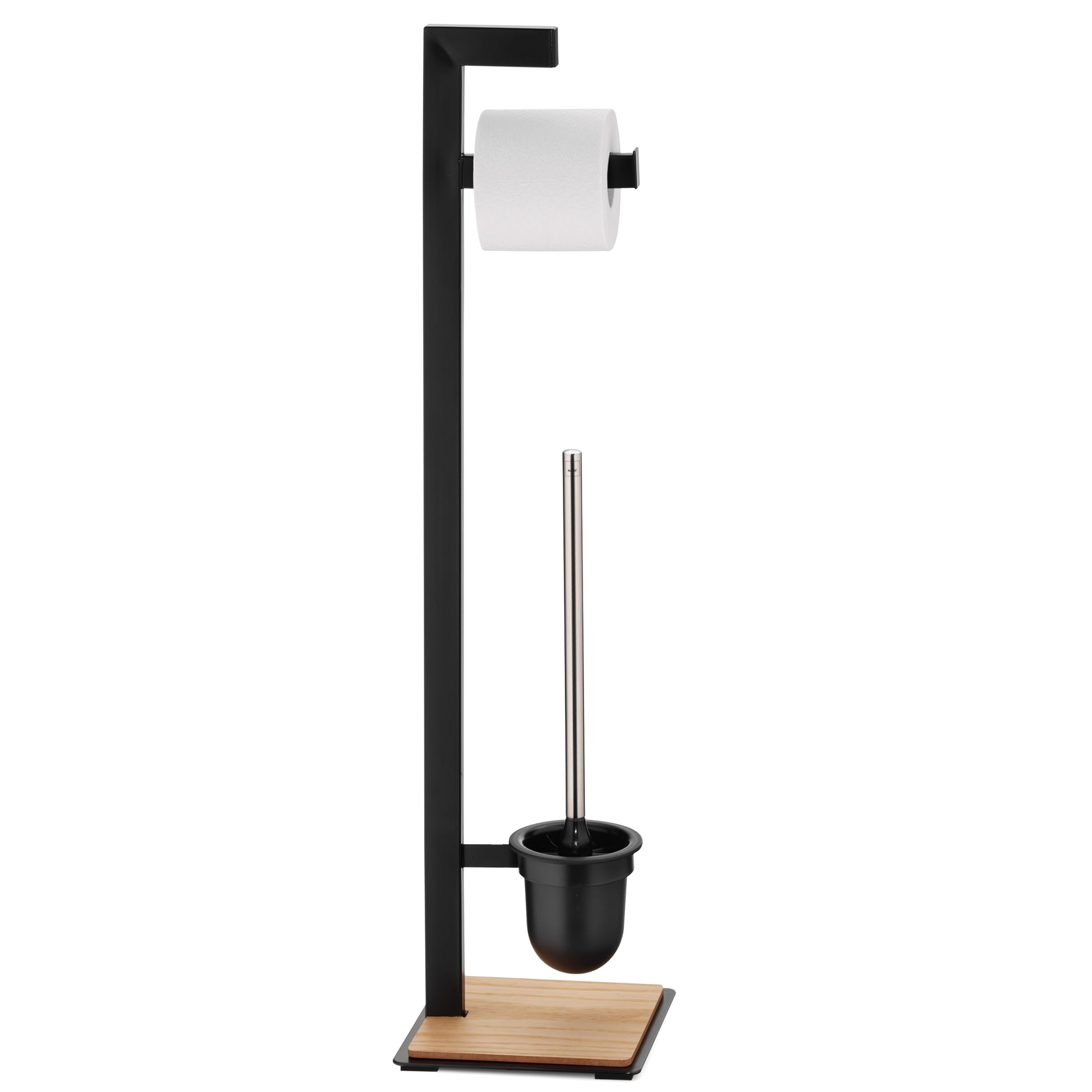 kela Juego de baño con portarrollos y escobillero de 82 cm, escobilla de baño negra con soporte abierto OAK, metal con recubrimiento en polvo mate
