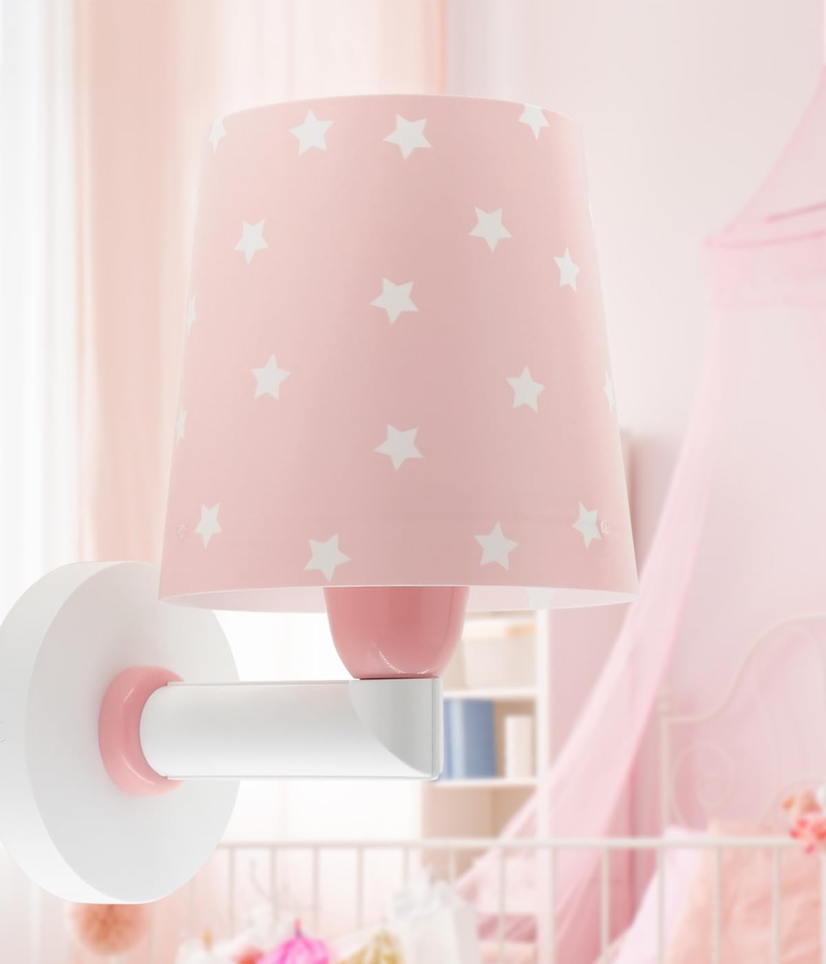 Dalber Lámpara Aplique Pared Infantil Estrellas Rosa 82219S E27 | Lámpara aplique de pared con instalación directa a la corriente o mediante cable con interruptor incluido. Star Light