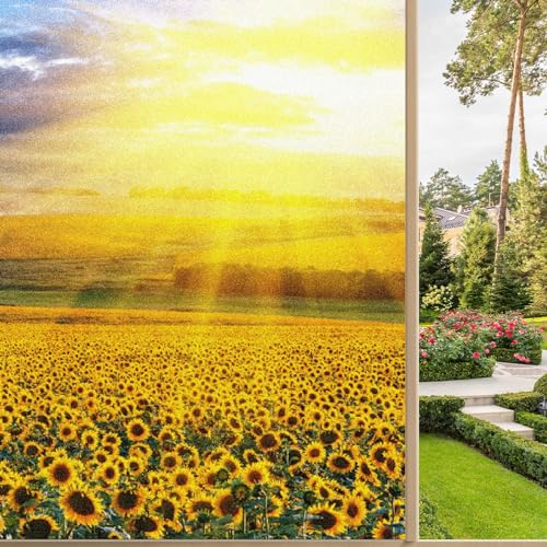 Vinilo decorativo para ventana con diseño de girasoles 23.6 x 35.4 pulgadas miniatura 1