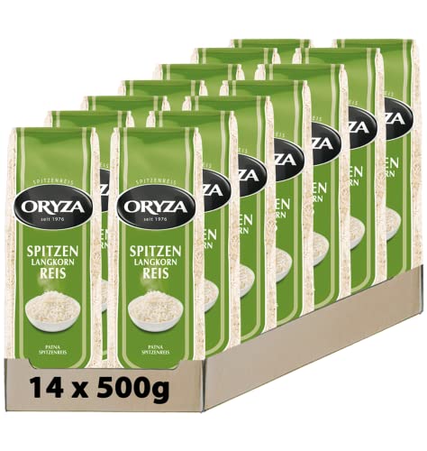 ORYZA Spitzen-Langkorn Reis 500g, 14er Pack (14 x 500g, Langkorn-Reis, Patna-Reis, vegan, von Natur aus glutenfrei Cover