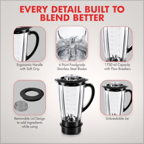 Image of Sujata 1750 ml Blender Jar | Compatible with all 900W Mixer Grinders |Unbreakable Transparent Liquidizer, Stainless Steel Blades | Ergonomic Handle |Perfect for Smoothies, Milkshakes & Juices | Black