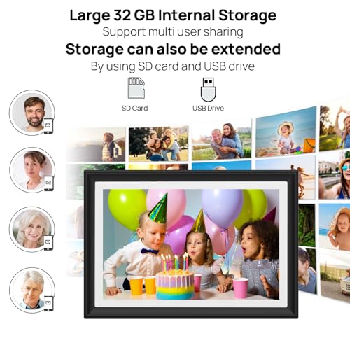 Image of 32GB 10.1 Inch WiFi Digital Picture Frame with 1280x800 HD IPS Touch Screen, Send Photo or Videos via App or Email,Support USB Drive /SD Card Extend Storage,Auto-Rotate,Wall Mountable