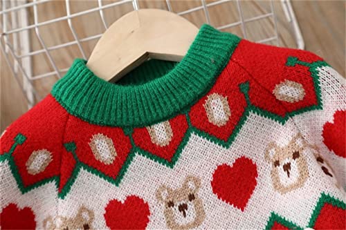 Bear Sweater for Toddler Kids Girls Boys Christmas Knitted Pullover Crewneck Autumn Winter Warm Tops (Red, 5-6 Years)3