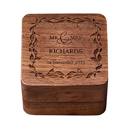 Personalised Wedding Ring Box Holder for 2 Rings With Border