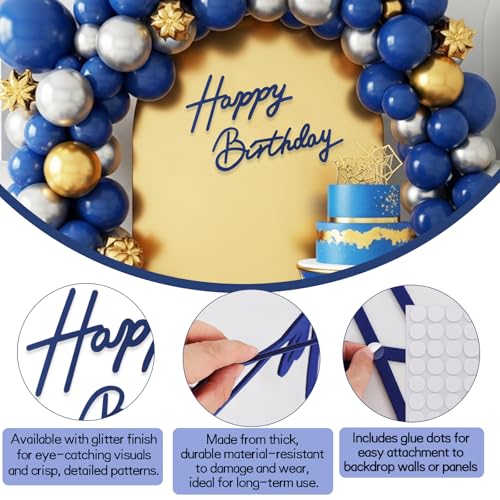 Image of TONIFUL Happy Birthday Sign for Backdrop - Navy Blue Felt Banner - Includes Dot Glue - Perfect for Birthday Party Backdrop,Wall Decor,Balloon Arch,Photo Background