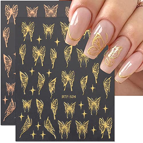 3D Butterfly Nail Art Stickers Bronzing Laser Butterfly Nail Stickers Punk Metallic Butterflies Star Nail Decals Butterfly Stickers For Nails Self Adhesive Sticker Nails For Women Nail Supplies,8Pcs #TOP4