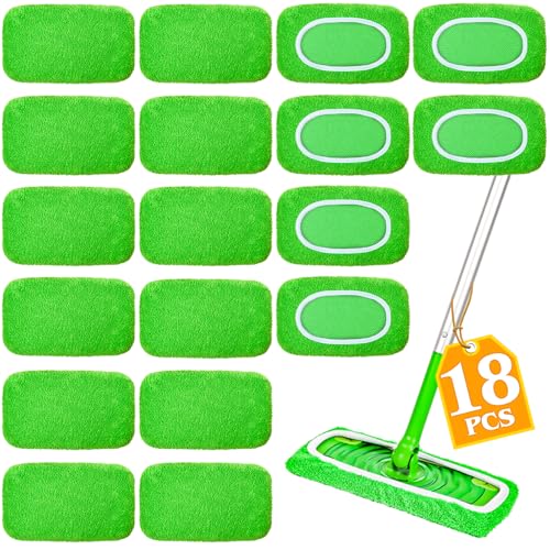 18-Pack Reusable Mop Pads Compatible with Swiffer Sweeper Mop - 100% Coral Fleece Washable Refills - Microfiber Dry & Wet Sweeping Cloths for Multi-Surface-Hardwood Floor Cleaning