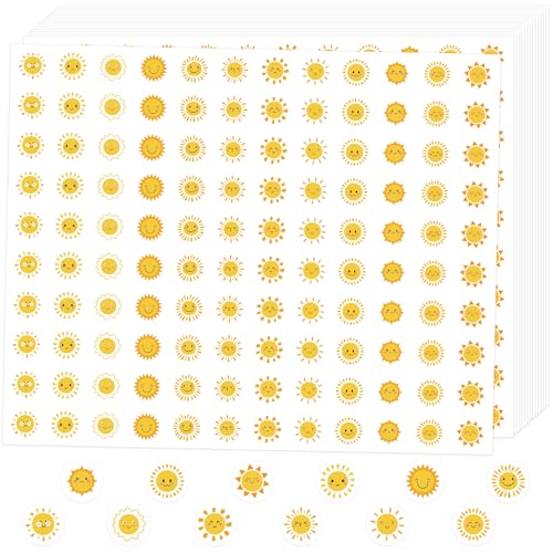 6000 Pieces Sun Stickers Cute Smile Face Paper Decals Mini Sun Sticker Yellow Self-Adhesive Stickers for Birthday Summer Party Favors Students Teachers Supplies