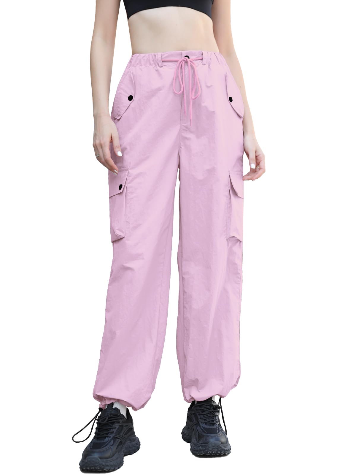 Cromoncent Cargo Pants Girls &amp; Women Parachute Pants Y2K Baggy Rave Clothes Waterproof with Pockets