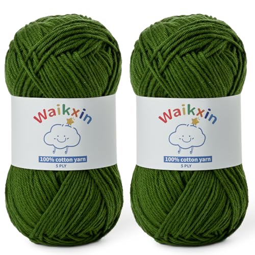 Image of Cotton Yarn for Crocheting - 262.4yds / 3.52oz Baby Yarn for Crocheting Soft - 100% Milk Cotton Yarn 5 Ply Crochet Amigurumi Yarn for Crafts&Puzzle /Socks /Hats(2 Army Green)