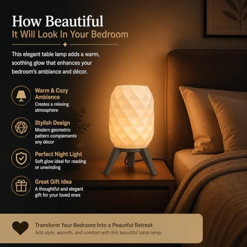 Image of Action Pro Table Lamp with Tripod Stand, Warm Light, Modern Bedside Lamp for Home & Bedroom (Design-3)