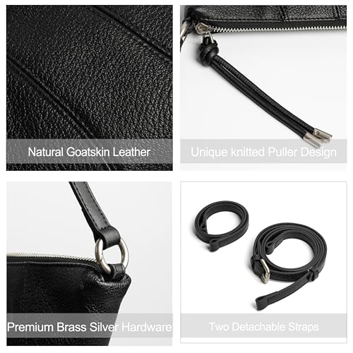 DORIS&JACKY Leather Croissant Crossbody Purse for Women's Designer Goatskin Crescent Shoulder Bag With Two Detachable Straps3