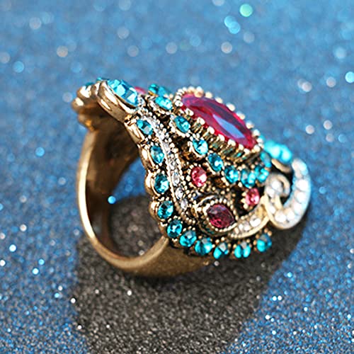 Abjfje Retro Crystal Cocktail Statement Ring Antique Colorful Rhinestone Stacking Wedding Band Rings Fashion Jewelry Accessories For Women Girl Gift (Colorful Crystal, 9) #TOP3