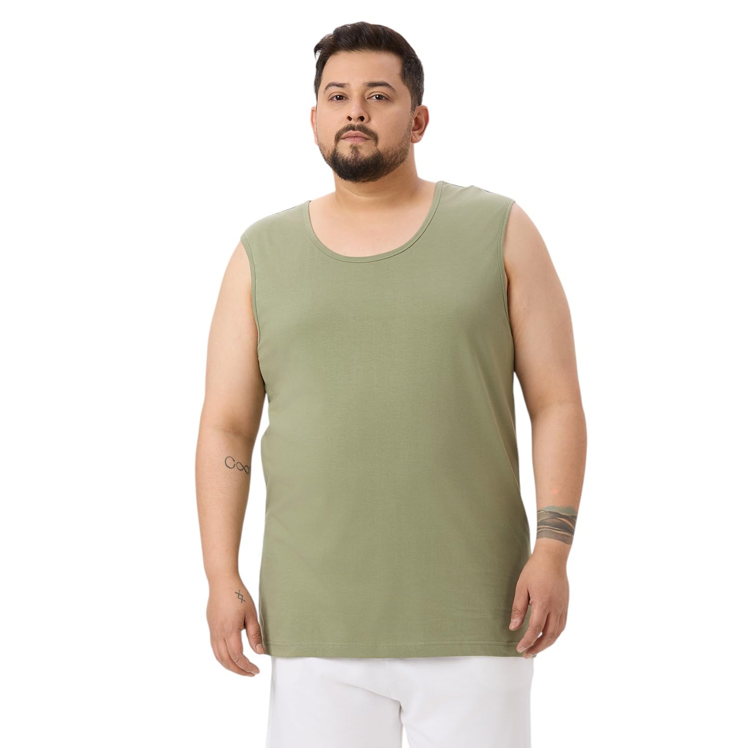 vaishvik Mens Plus Size Cotton Sando Tank Top - Sage Green-picture-21