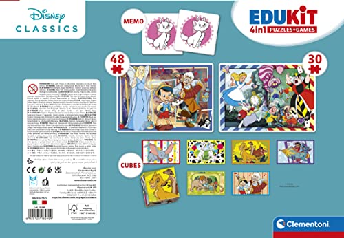 Clementoni, 18290, Edukit 4 In 1 Disney Classics (30 And 48 Pieces Puzzle, Memo And Six Cubes), Children Jigsaw Puzzle - Image 3