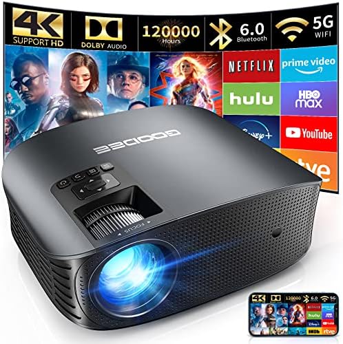 GooDee Projector 4K with WiFi and Bluetooth Supported, FHD 1080P Mini Projector for Outdoor Moives, 5G Video Projector for Home Theater Dolby Audio Zoom Portable Projector TV Stick PPT (YG600 Plus)