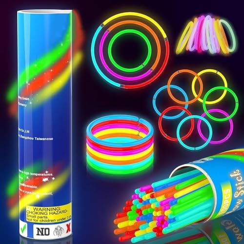 Montchi 100Pcs Glow Sticks Party Packs Neon Glowsticks for Kids with Connectors to Make Bracelets Necklaces Dark Supplies for Decoration Festival