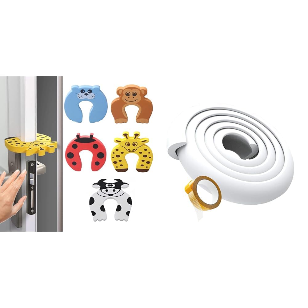 SYGA 5 Pcs Children Safety Door Pinch Guard & SYGA Baby Safety Strip Furniture Edge Guard Cushion Corner Cover 2 Meter 6.5 feet Tape Infant Bump Protector (White) (B0CRVR6CVY) Amazon Price History, Amazon Price Tracker