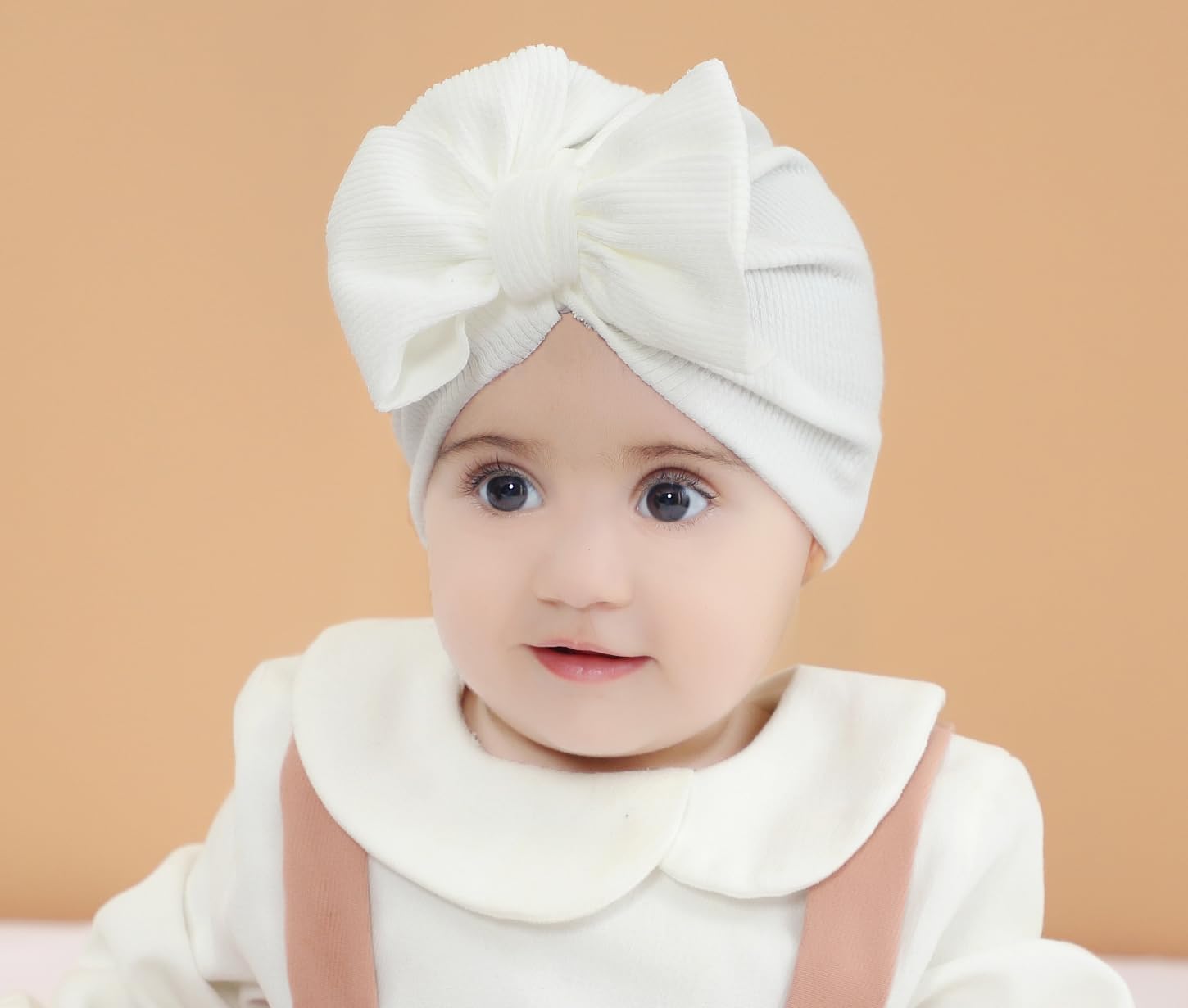 Cinaci 8 Pieces Super Soft Stretchy Baby Girl Turban Hats with Bow Knot Newborn Nursery Hospital Caps Bonnets Beanies Headwraps for Baby Girls Boys Infants Toddlers - Image 2