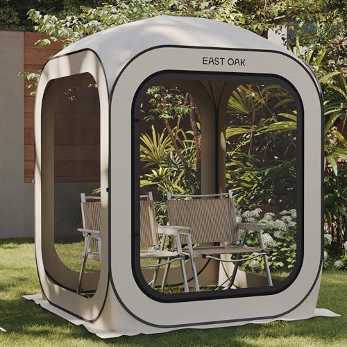 EAST OAK Screen House Tent Pop-Up, Portable Screen Room Canopy Instant Screen Tent 4 x 4 FT with Carry Bag for Patio, Backyard, Deck & Outdoor Activities, Beige