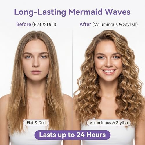 Image of 1&1.25 Inch Hair Crimper for Women to Adjustable Groove - Deep Waver Crimper Hair Tool - Waver Curling Iron - Anti-Scald Tech Hair Waver - Ionic Ceramic Coating for Long-Lasting,Fast Heating,Blue