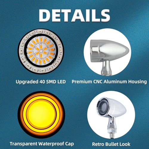 Image of Motorcycle Bullet Turn Signals LED Front Rear Lights 4 PCS, 40 LEDs Retro Switchback Running Turn Brake Light Blinkers Universal Fit Harley Chopper Bobber Sporsters Suzuki Honda -Chrome