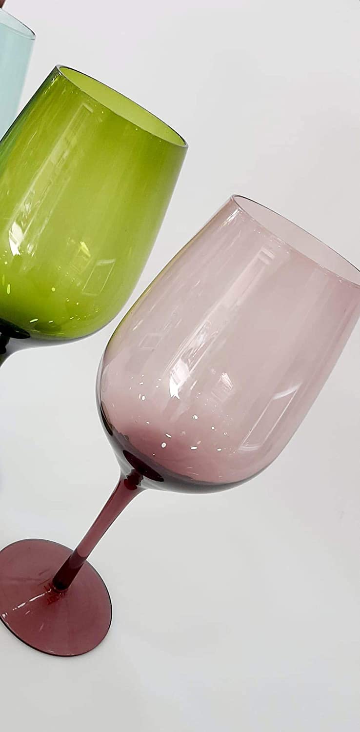 Paganohome 6 bicchieri a calice acqua - vino colore assortiti multicolore in vetro capacità 26 cl modello venezia (rosso trasparente lilla verde arancio celeste