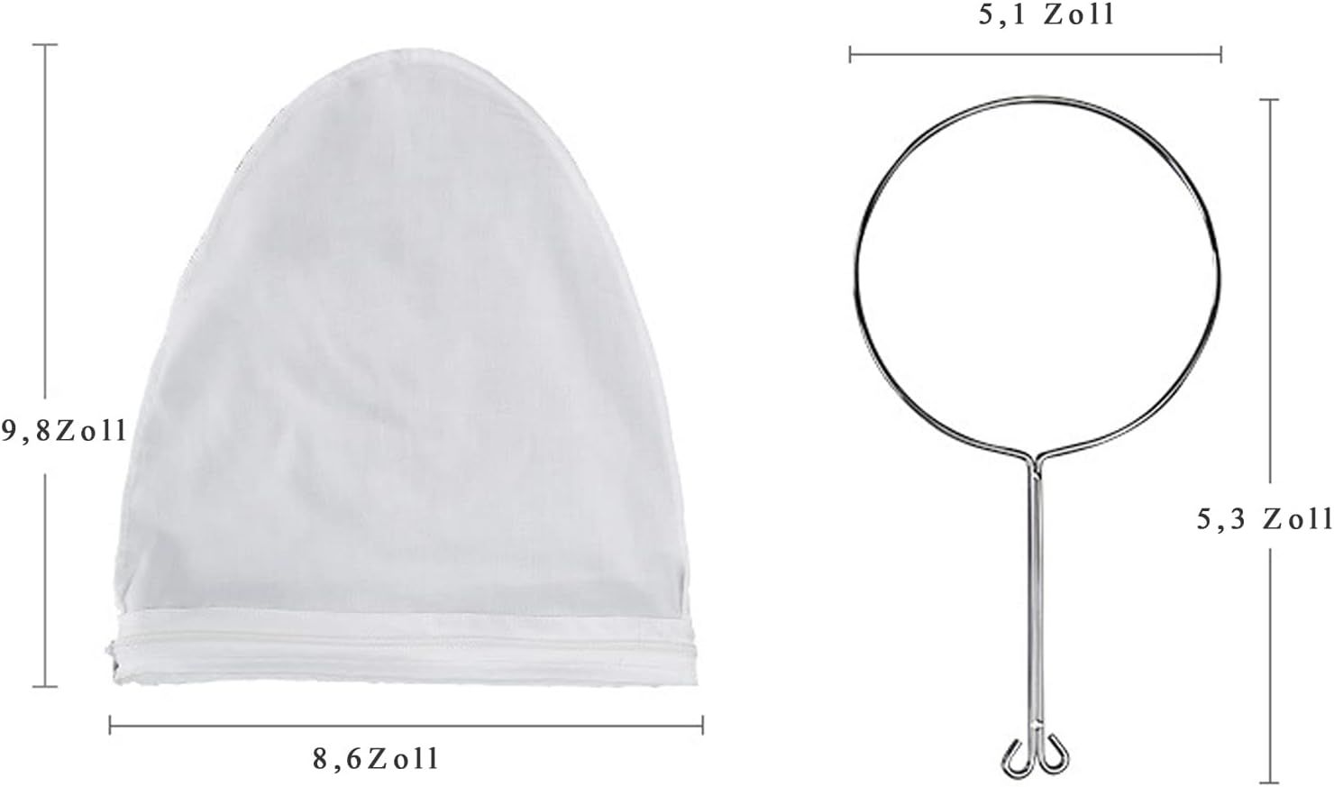 Nut Milk Bag, Filter Cloth Cotton, Hop Filter, Nut Milk Bag, Reusable with Zip and Steel Ring, Metal - Image 4