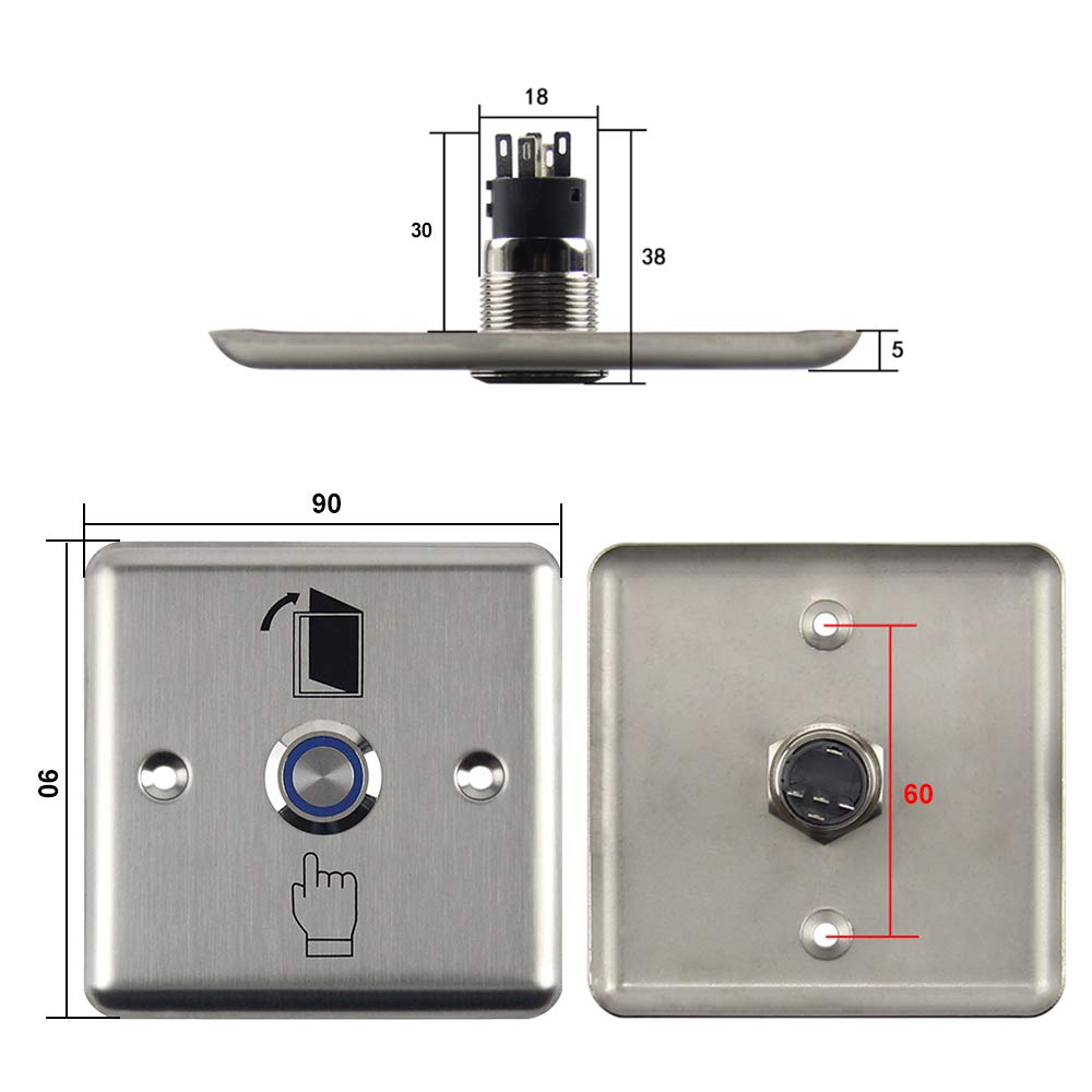Interrupteur de Verrouillage de Porte 12 V (DC) - Système de contrôle d'accès - Installation Facile (Acier Inoxydable 86 avec lumière)